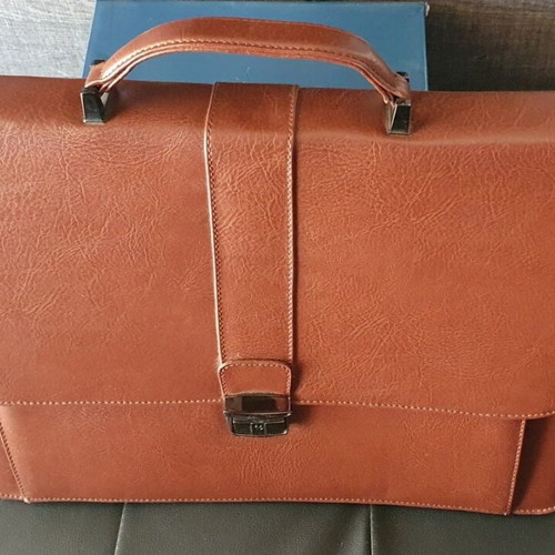 Amig brown briefcase new 4 compartments with strap and lock