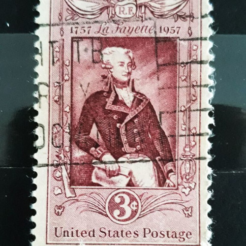 USA 1957 La Fayette Bicentenary 3c pink lacquer stamp like new