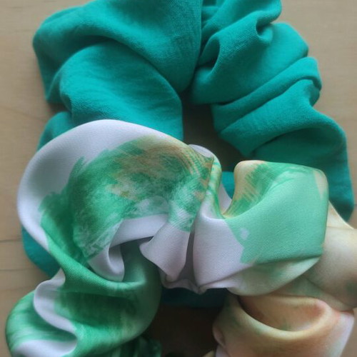 Handmade satin scrunchies set of 2 new, green