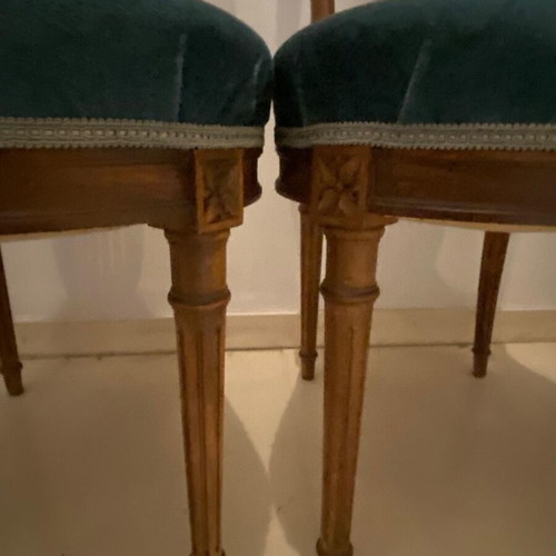 Classic wooden Louis XVI chairs set of 6, like new with velvet seat