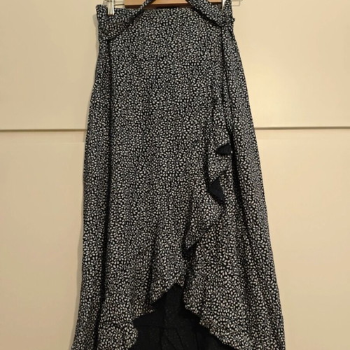 Boho Chic Maxi Skirt, One Size, blue with white floral print
