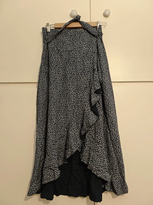 Boho Chic Maxi Skirt, One Size, blue with white floral print