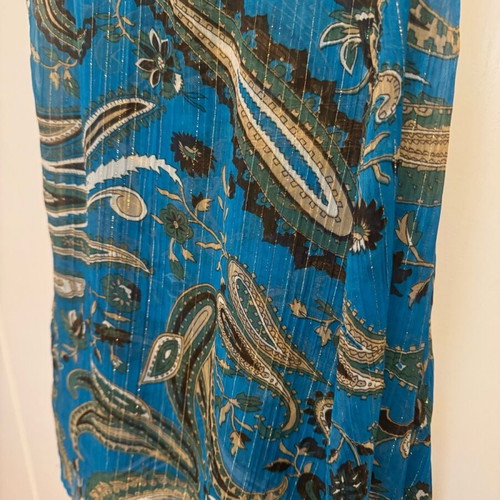 Celia Kritharioti 5226 vintage mini dress blue gold shiny, like new