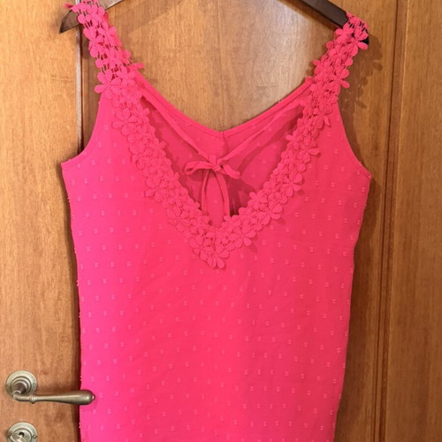 Niay fuchsia sleeveless top with lace, size S / EU 36