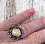  Αντίκα. Ασημένιο Δαχτυλίδι με θαλάσσια πέτρα. Χειροποίητο. Ασημη 925. One size