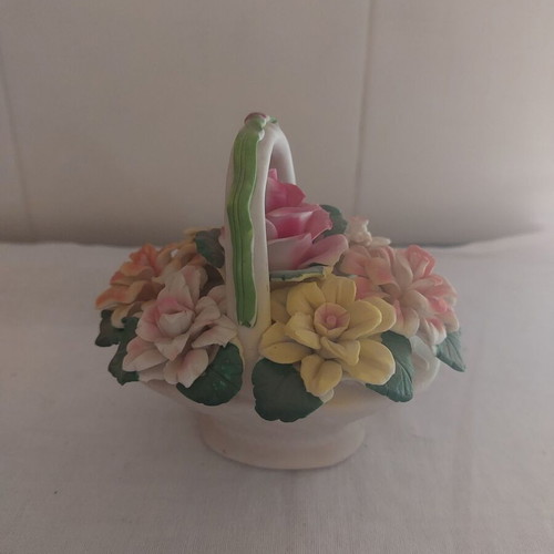 Decorative basket with flowers made of handmade porcelain new