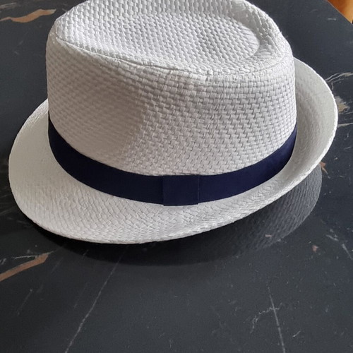 Straw Fedora Hat size 54cm for kids, like new, white with blue band