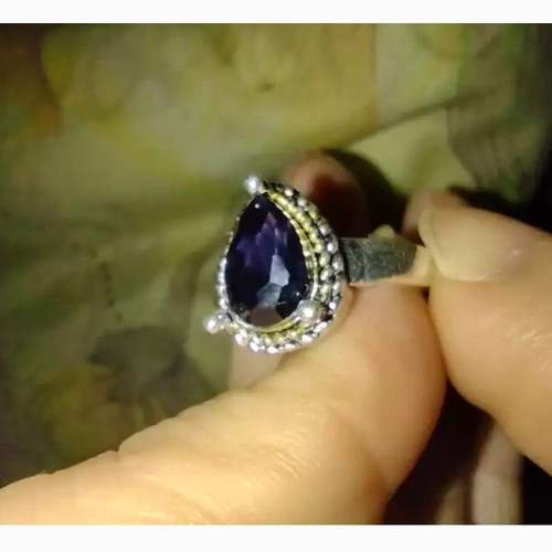 Delicate ring with sterling silver and large indigo azurite, new