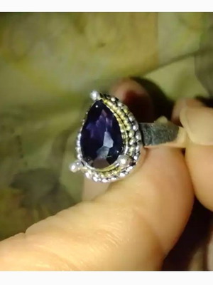 Delicate ring with sterling silver and large indigo azurite, new