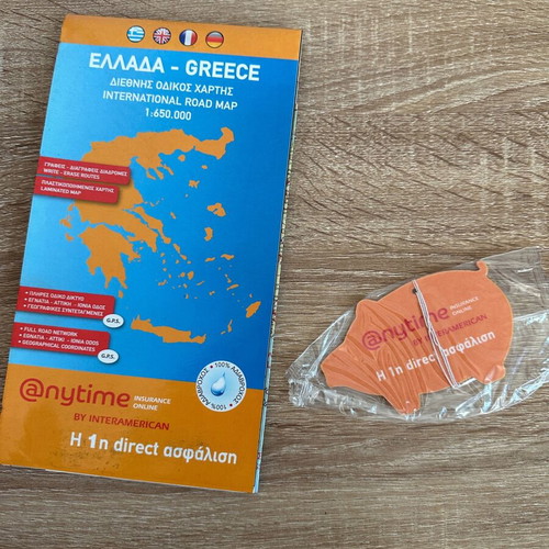 Anytime Car Safety Promotional Set with Waterproof Greece Road Map and Sealed Car Air Freshener