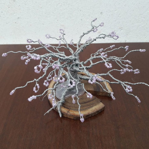Decorative tree made of wire and beads on wooden base new