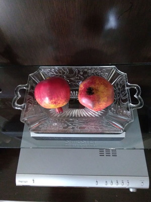 Vintage pressed glass serving platter like new with heart-shaped handles