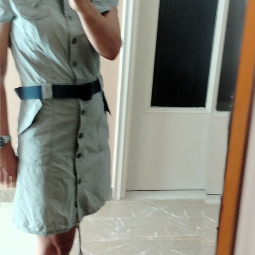 3GUYS Safari Military Utility Mini Dress, beige and green, size S/M