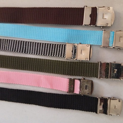6 Unisex belts with metal buckles, adjustable, multicolor