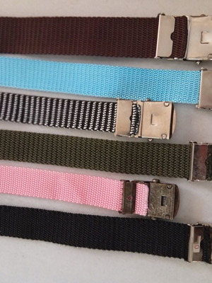 6 Unisex belts with metal buckles, adjustable, multicolor