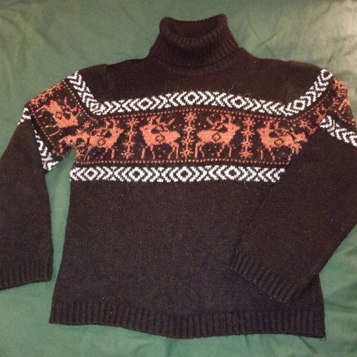 Turtleneck sweater used, black with orange deer, small size