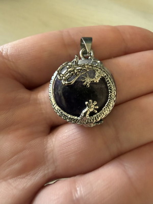 Pendant with amethyst and steel handmade, used