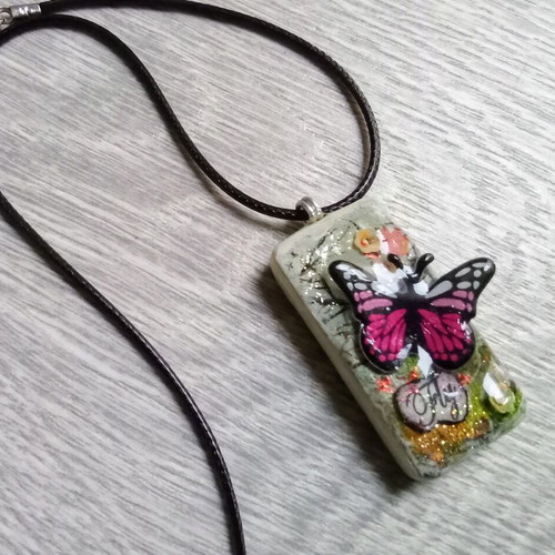 Handmade Fly necklace with colorful spring butterfly design new