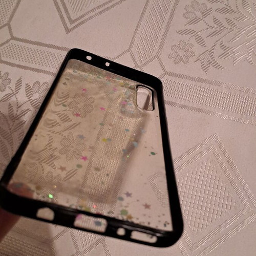 Samsung A70 phone case like new, transparent silicone with glitter