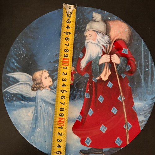 Collectible Christmas Plate Santa Claus and Angel 27cm