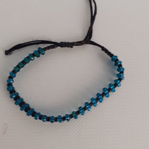 Handmade bracelet with blue crystals and black cord new