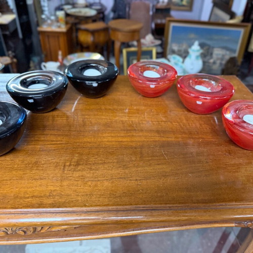 Costa Boda candlesticks new, set of 6 black and orange