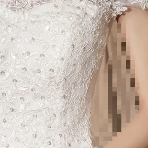 Wedding dress A-line with lace and long tulle train like new, white