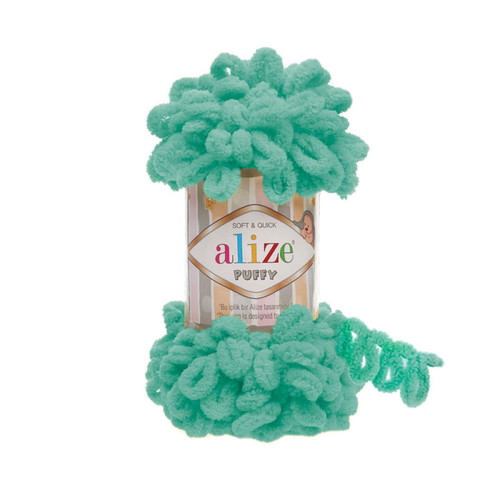 Handmade Alize Puffy Scarf turquoise, made to order