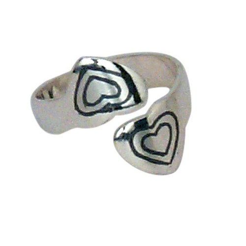 Silver ring hearts 925° new with handmade niello design