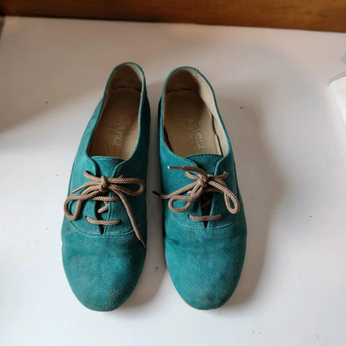 Shoes with laces used, petrol velvet, size 40