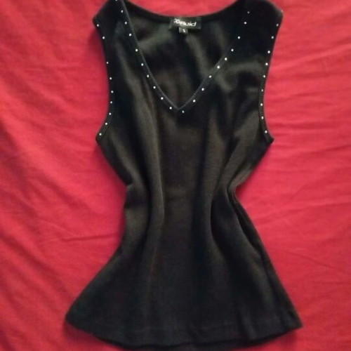 Black elastic cotton top with rhinestones, size S