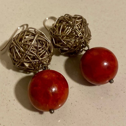 Silver Earrings Hanging with Amber New
