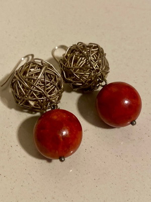 Silver Earrings Hanging with Amber New