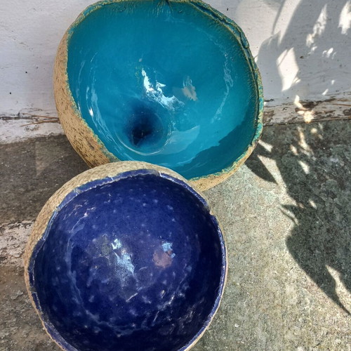 Ceramic decorative bowl set like new, turquoise and dark blue