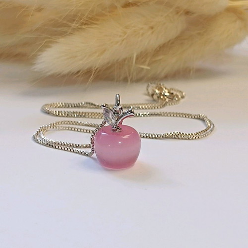 Apple necklace new with opal and 925 silver chain