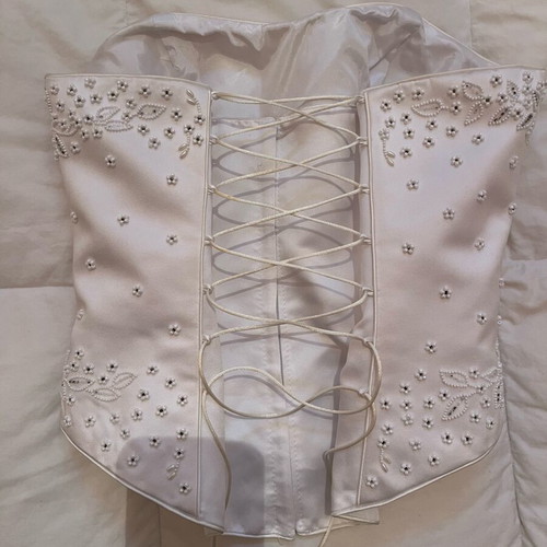 Italian wedding dress princely white satin with embroidered Swarovski like new