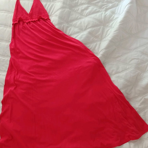 Maxi coral dress Iso like new with knitted bust and open back