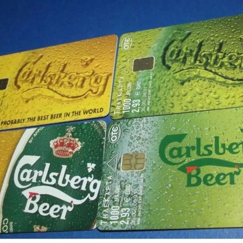 Dummy phone cards set of 4 with Carlsberg beer theme, new