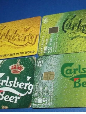 Dummy phone cards set of 4 with Carlsberg beer theme, new