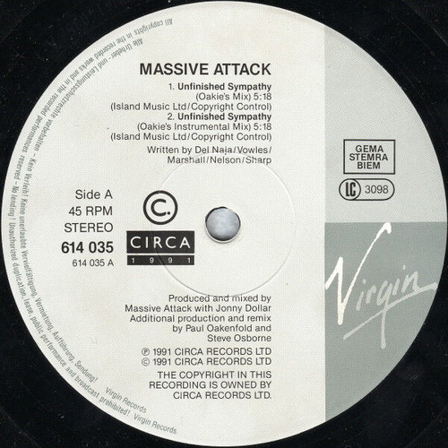Massive Unfinished Sympathy record used, electronic genre