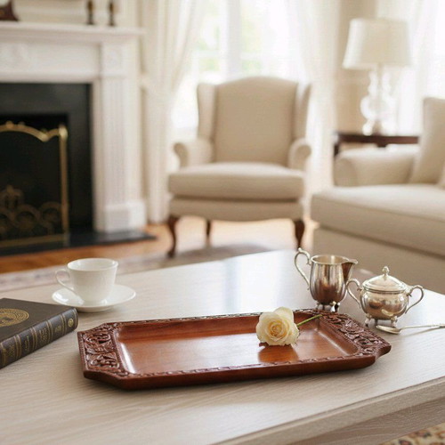 Vintage carved wooden tray Boho style