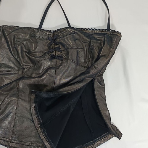 On Line corset top with mesh fabric in anthracite metallic, like new