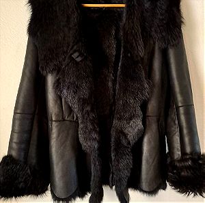 Leather coat- natural fur