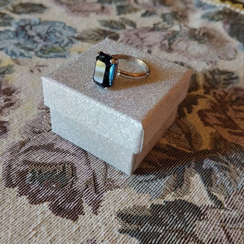 Silver ring with large blue crystal, like new
