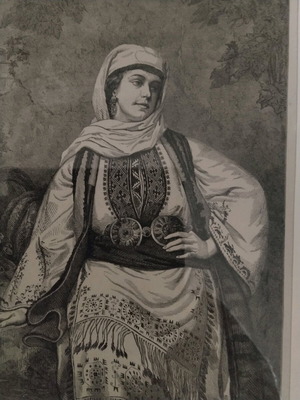 Traditional Elefsina Costume 1870 in Frame 42x32 cm Used Detailed Woodcut