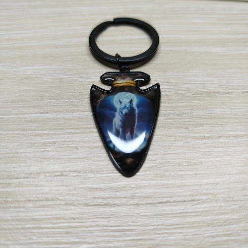 Alpha keychain new, black with wolf design