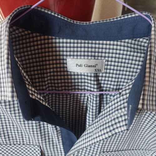Poli Gianni XXL men's checked short-sleeve shirt navy white like new