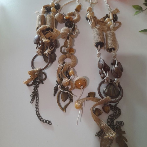 Handmade boho/ethnic hanging necklaces new, pack of 8, beige and brown