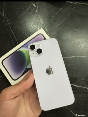 iPhone 14 μωβ 128GB μεταχειρισμένο με αυθεντικό κουτί και 10 θήκες