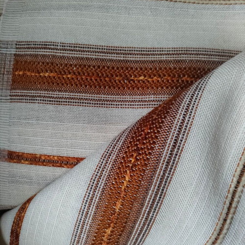 Traditional handwoven fabric loom new, terracotta and green